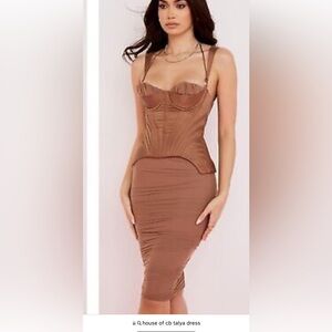 TALYA 
TOFFEE CORSET MIDI DRESS